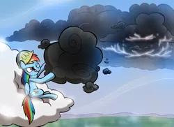 Size: 1000x727 | Tagged: artist:willdrawforfood1, cloud, cloudy, derpibooru import, hard hat, hat, lightning, rainbow dash, safe, solo, stormcloud