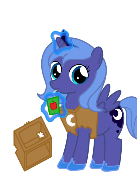 Size: 1275x1650 | Tagged: safe, artist:l9obl, derpibooru import, princess luna, pony, astronaut, cute, filly, juice box, simple background, solo, woona