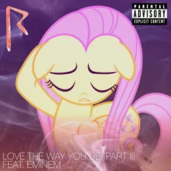 Size: 800x800 | Tagged: album cover, artist:adrianimpalamata, derpibooru import, eminem, fluttershy, love the way you lie (part ii) (rihanna feat. eminem), parody, rihanna, safe, solo