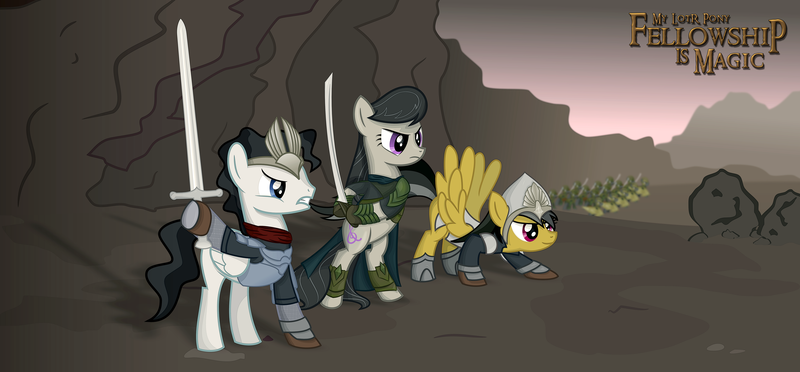 Size: 6890x3200 | Tagged: artist:shadowdark3, daring do, derpibooru import, elendil, elrond, fellowship is magic, isildur, lord of the rings, octavia melody, safe