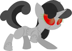 Size: 561x397 | Tagged: safe, artist:frostedwarlock, derpibooru import, sweetie belle, pony, robot, robot pony, unicorn, blank flank, crossover, female, filly, foal, homestuck, hooves, horn, raised hoof, red eyes, simple background, solo, sweetie bot, transparent background