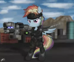 Size: 3190x2653 | Tagged: armor, artist:great-5, crossover, derpibooru import, high res, ponies with guns, rainbow dash, raygun, safe, science fiction