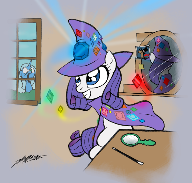 Size: 1000x952 | Tagged: safe, artist:willdrawforfood1, derpibooru import, rarity, trixie, the great and powerful