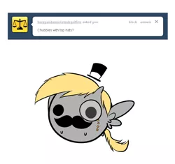 Size: 724x680 | Tagged: safe, artist:pekou, derpibooru import, derpy hooves, pegasus, pony, ask my little chubbies, ask, chubbie, classy, cute, female, hat, mare, monocle, moustache, top hat