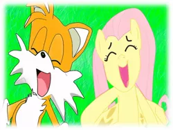 Size: 900x675 | Tagged: 1000 hours in ms paint, artist:kaiamurosesei, crossover, crossover shipping, derpibooru import, female, fluttershy, fluttertails, love, male, miles "tails" prower, ms paint, safe, shipping, sonic rainboom, sonic the hedgehog (series), straight, trace
