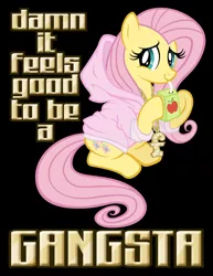 Size: 1024x1325 | Tagged: artist:tygerbug, clothes, derpibooru import, fluttershy, gangsta, gangster, geto boys, hoodie, hug life, juice box, safe