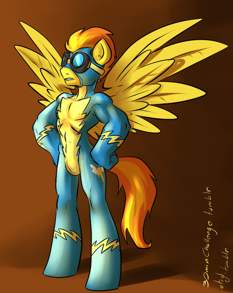 Size: 500x626 | Tagged: 30 minute art challenge, anthro, artist:atryl, derpibooru import, firestorm, muscles, rule 63, safe, spitfire, unguligrade anthro