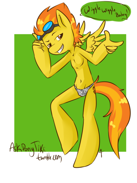 Size: 900x1200 | Tagged: 30 minute art challenge, anthro, artist:tiki-sama, bare chest, belly button, clothes, derpibooru import, firestorm, goggles, rule 63, skinny, spitfire, suggestive, topless, underwear