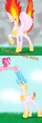 Size: 555x1598 | Tagged: safe, artist:miharuchu, derpibooru import, nightmare star, pinkie pie, princess celestia, alicorn, earth pony, pony, actually pretty funny, bucket, comic, didn't think this through, fail, hilarious in hindsight, in which pinkie pie forgets how to gravity, pinkie being pinkie, pinkie physics, water