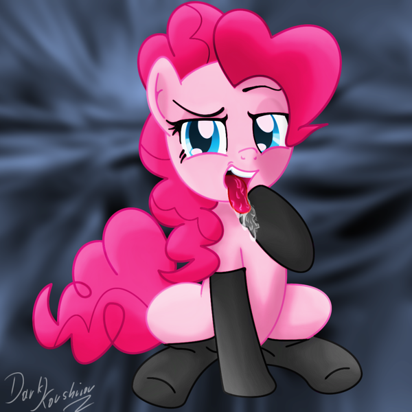 Size: 1100x1100 | Tagged: questionable, artist:darkkoushirou, derpibooru import, pinkie pie, bedroom eyes, drool, drool string, kinkie pie, looking at you, open mouth, tongue out