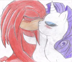 Size: 1280x1099 | Tagged: artist:jcmx, crossover, crossover shipping, dead source, derpibooru import, female, interspecies, knuckles the echidna, love, male, rariknux, rarity, safe, shipping, sonic the hedgehog (series), straight, traditional art