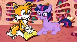 Size: 900x493 | Tagged: artist:shanuchinchillaxx, crossover, crossover shipping, dead source, derpibooru import, female, interspecies, love, male, miles "tails" prower, safe, shipping, sonic the hedgehog (series), straight, twilight sparkle, twitails