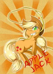 Size: 2480x3507 | Tagged: safe, artist:zaiyaki, derpibooru import, applejack, earth pony, pony, female, high res, lasso, mouth hold, one eye closed, solo