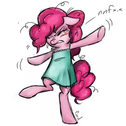 Size: 1000x1000 | Tagged: safe, artist:fiarel, derpibooru import, pinkie pie, pony, bipedal, clothes, colored, eyes closed, morning ponies, nightgown, solo