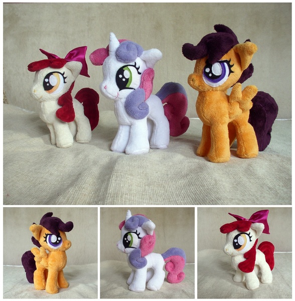 Size: 1273x1300 | Tagged: apple bloom, artist:spark-strudel, cutie mark crusaders, derpibooru import, ebay, irl, photo, plushie, safe, scootaloo, sweetie belle