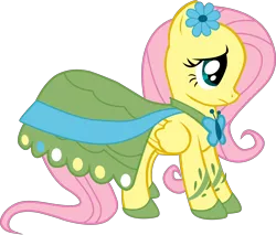 Size: 4000x3406 | Tagged: artist:joey, clothes, derpibooru import, dress, female, flower, flower in hair, fluttershy, gala dress, safe, simple background, solo, suited for success, transparent background, vector