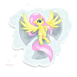 Size: 1940x1940 | Tagged: safe, artist:stec-corduroyroad, derpibooru import, fluttershy, pegasus, pony, angel, bashful, cloud, cute, fluttershy the angel, flying, pink, simple background, smiling, snow, snow angel, solo, transparent background, wings, wink, yellow