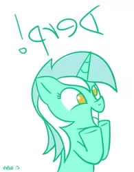 Size: 389x500 | Tagged: safe, artist:mcsadat, derpibooru import, lyra heartstrings, pony, unicorn, ask lyra, derp, no pupils, simple background, smiling, solo, white background