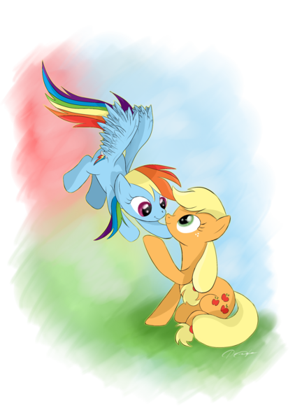 Size: 1800x2500 | Tagged: safe, artist:amethysthorn, derpibooru import, applejack, rainbow dash, appledash, female, lesbian, shipping