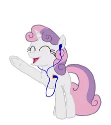 Size: 700x783 | Tagged: safe, artist:tdarkchylde, derpibooru import, sweetie belle, pony, robot, unicorn, drawing, eyes closed, female, filly, foal, headphones, hooves, horn, open mouth, simple background, solo, sweetie bot, transparent background