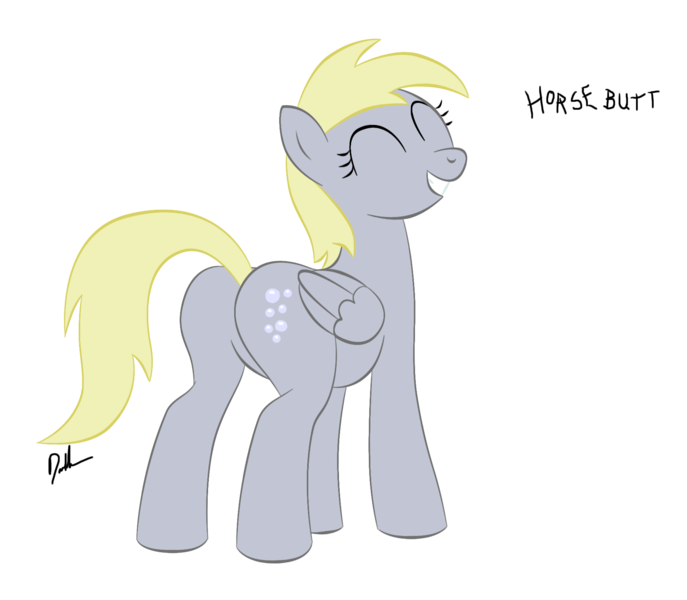 Size: 1816x1585 | Tagged: safe, artist:shadawg, derpibooru import, derpy hooves, pegasus, pony, bubble butt, cutie mark, female, iron plot, mane, mare, plot, simple background, smiling, tail, transparent background