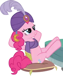 Size: 3540x4245 | Tagged: artist:sircinnamon, derpibooru import, hooves on the table, it's about time, madame pinkie, pinkie pie, safe, simple background, transparent background, turban, vector