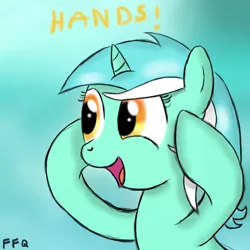 Size: 894x894 | Tagged: safe, artist:freefraq, derpibooru import, lyra heartstrings, hand, humie, that pony sure does love hands