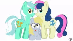 Size: 960x540 | Tagged: artist:gamebuddy123, bon bon, dead source, derpibooru import, derpy hooves, lyra heartstrings, safe, sweetie drops