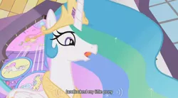 Size: 638x352 | Tagged: safe, derpibooru import, screencap, princess celestia, the return of harmony, stained glass, youtube caption