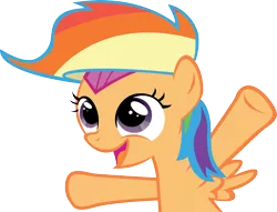 Size: 3439x2625 | Tagged: artist:sircinnamon, derpibooru import, female, filly, high res, open mouth, rainbow wig, safe, scootaloo, simple background, smiling, solo, transparent background, vector, wig