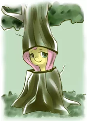 Size: 600x838 | Tagged: artist:lupreia, costume, derpibooru import, fluttershy, fluttertree, safe, solo, tree, tree costume