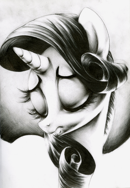 Size: 2233x3223 | Tagged: artist:carlotta-guidicelli, bust, derpibooru import, eyelashes, eyes closed, frown, grayscale, high res, monochrome, pencil drawing, portrait, rarity, sad, safe, solo, traditional art