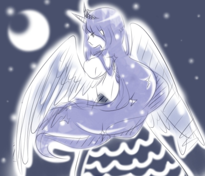 Size: 667x573 | Tagged: artist:lupreia, derpibooru import, horned humanization, humanized, princess luna, safe, solo, winged humanization