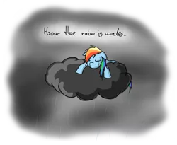 Size: 1079x886 | Tagged: safe, artist:kiyoshiii, derpibooru import, rainbow dash, pegasus, pony, cloud, cloudy, crying, eyes closed, rain, raincloud, sad, solo