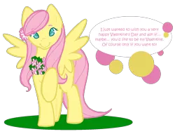 Size: 1651x1263 | Tagged: safe, artist:slightinsanity, derpibooru import, fluttershy, pegasus, pony, colored, flower, flower in hair, holiday, one hoof raised, simple background, smiling, solo, transparent background, valentine's day