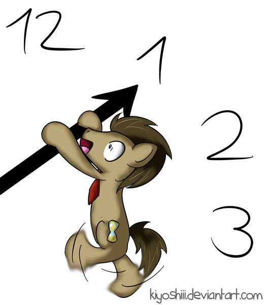 Size: 731x840 | Tagged: safe, artist:kiyoshiii, derpibooru import, doctor whooves, time turner, earth pony, pony, clock, flailing, necktie, shrunken pupils