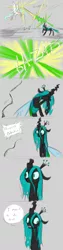 Size: 1000x4000 | Tagged: safe, artist:valkyrie-girl, derpibooru import, princess celestia, queen chrysalis, alicorn, changeling, changeling queen, pony, a canterlot wedding, comic, cute, cutealis, dialogue, duel, female, floppy ears, gray background, image, jpeg, looking away, magic, mare, scene interpretation, simple background, speech bubble