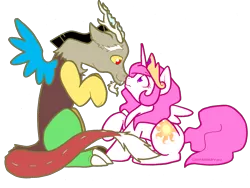 Size: 3216x2416 | Tagged: safe, artist:slightinsanity, derpibooru import, discord, princess celestia, alicorn, draconequus, pony, boop, dislestia, female, high res, looking at each other, male, noseboop, pink-mane celestia, shipping, simple background, straight, transparent background