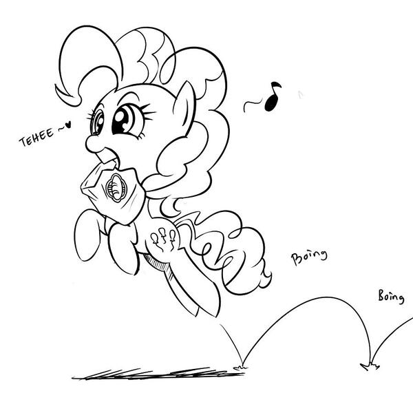 Size: 900x900 | Tagged: artist:celine-artnsfw, bouncing, bread, derpibooru import, monochrome, pinkie pie, safe, solo