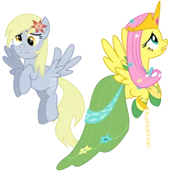 Size: 1400x1400 | Tagged: safe, artist:adcoon, derpibooru import, derpy hooves, fluttershy, pegasus, pony, clothes, dress, duo, female, gala dress, mare