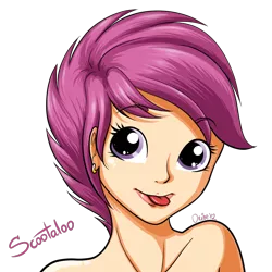 Size: 1000x1000 | Tagged: artist:lisaorise, cute, derpibooru import, humanized, :p, safe, scootaloo, solo