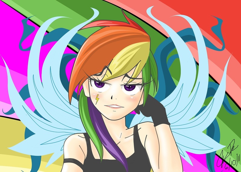 Size: 1440x1029 | Tagged: artist:yjayr, derpibooru import, humanized, rainbow dash, safe, solo, winged humanization