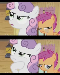 Size: 640x800 | Tagged: safe, derpibooru import, screencap, scootaloo, sweetie belle, pony, lol no, lolno, youtube caption