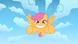 Size: 1920x1080 | Tagged: artist:serendipony, derpibooru import, flying, safe, scootaloo, scootaloo can fly, smiling, wallpaper