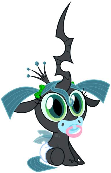 Size: 3197x5000 | Tagged: safe, artist:zutheskunk, derpibooru import, queen chrysalis, changeling, changeling queen, nymph, pony, absurd resolution, baby, baby pony, cute, cutealis, diaper, female, impossibly large horn, pacifier, simple background, transparent background, vector