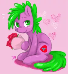 Size: 600x652 | Tagged: artist:diasfox, bouquet, derpibooru import, flower, heart, ponified, safe, spike