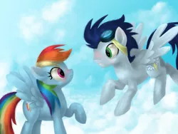 Size: 1024x768 | Tagged: safe, artist:xx-mr-no-name-xx, derpibooru import, rainbow dash, soarin', female, male, shipping, soarindash, straight