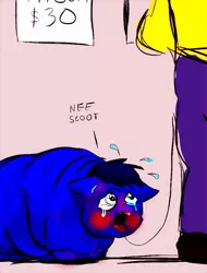 Size: 659x868 | Tagged: grimdark, artist:kmeb, derpibooru import, fluffy pony, fat, fat fluffy, fluffy abuse, morbidly obese, obese, vito