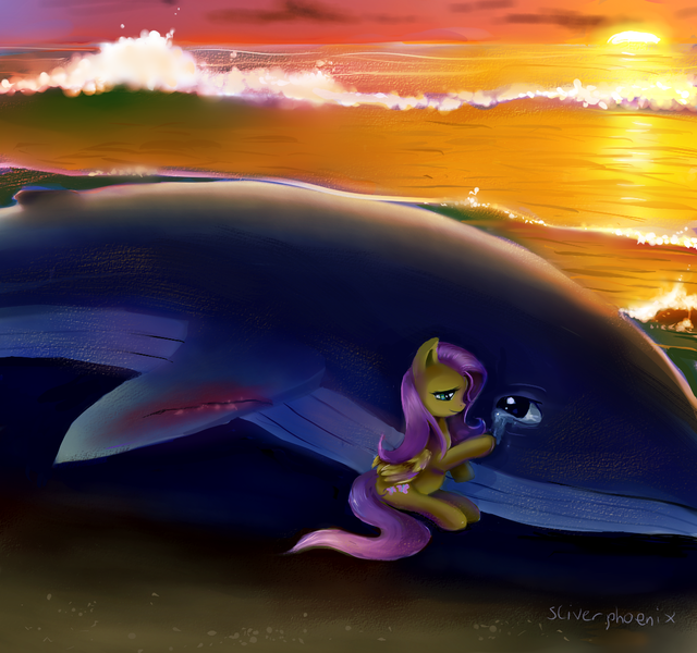 Size: 1152x1080 | Tagged: artist:incinerater, artist:silverphoenix, crying, derpibooru import, fluttershy, injured, safe, whale