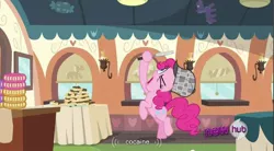 Size: 856x474 | Tagged: cocaine, derpibooru import, hub logo, mmmystery on the friendship express, pinkie pie, safe, screencap, youtube caption